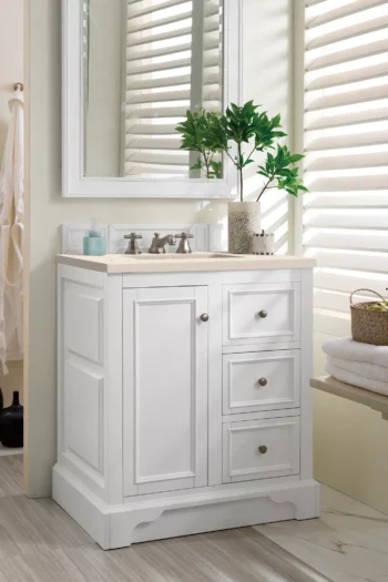 De Soto 30" Single Vanity, Bright White w/ 3 CM Eternal Marfil Quartz Top - Image 3