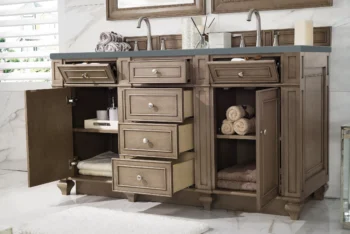 Bristol 60" Double Vanity, Whitewashed Walnut w/ 3 CM Cala Blue Top - Image 5