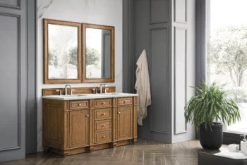 Bristol 60" Double Vanity, Saddle Brown w/ 3 CM Ethereal Noctis Quartz Top - Image 3