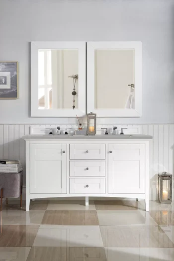 Palisades 60" Double Vanity, Bright White w/ 3 CM Eternal Serena Quartz Top - Image 2