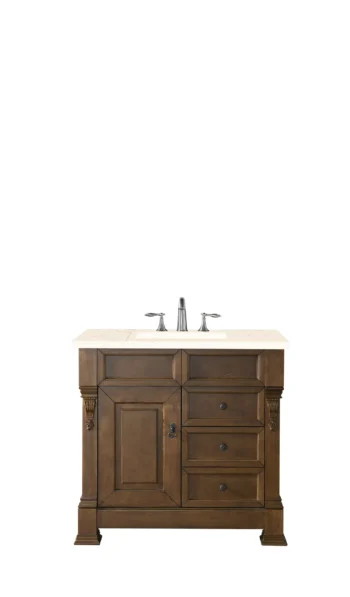 Brookfield 36" Single Vanity, Country Oak w/ 3 CM Eternal Marfil Quartz Top