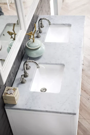 Athens 60" Double Vanity, Glossy White w/ 3 CM Carrara White Top - Image 3