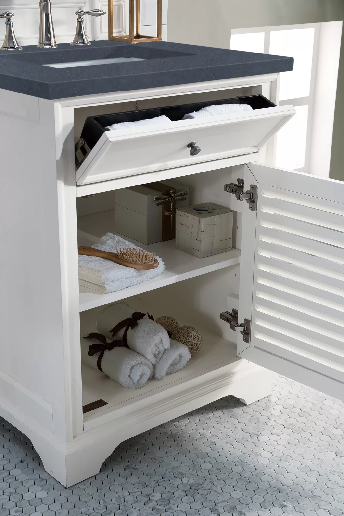 Savannah 26" Single Vanity, Bright White w/ 3 CM Charcoal Top - Image 4