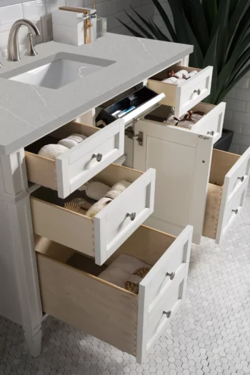 Brittany 48" Single Vanity, Bright White w/ 3 CM Eternal Serena Quartz Top - Image 4