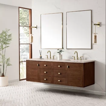 Amberly 72" Double Vanity, Mid-Century Walnut w/ 3 CM Eternal Marfil Top - Image 6
