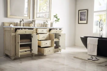 Bristol 72" Double Vanity, Vintage Vanilla w/ 3 CM Carrara Marble Top - Image 3