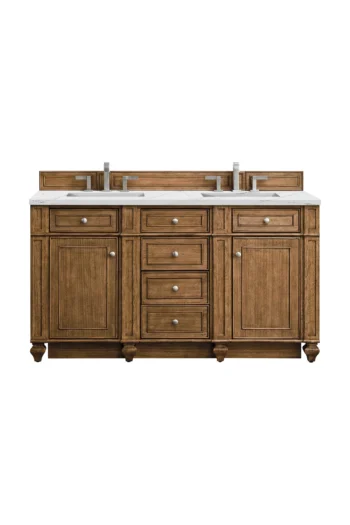 Bristol 60" Double Vanity, Saddle Brown w/ 3 CM Ethereal Noctis Quartz Top