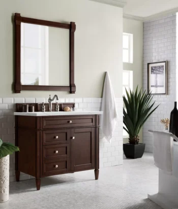 Brittany 36" Single Vanity, Burnished Mahogany w/ 3 CM Ethereal Noctis Quartz Top - Image 3