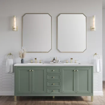 Chicago 72" Double Vanity, Smokey Celadon w/ 3 CM White Zeus Top - Image 3