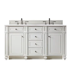 Bristol 60″ Double Vanity, Bright White w/ 3 CM Arctic Fall Solid Surface Top