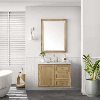 Laurent 36" Single Vanity, Light Natural Oak w/ 3 CM Eternal Jasmine Pearl Top - Image 3