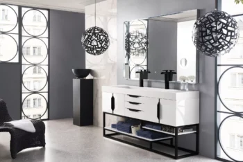 Columbia 72" Double Vanity, Glossy White, Matte Black w/ Glossy White Composite Stone Top - Image 3