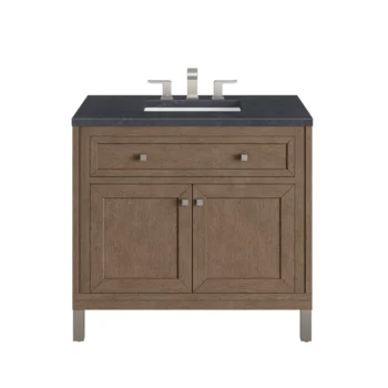 Chicago 36" Single Vanity, Whitewashed Walnut w/ 3 CM Charcoal Soapstone Quartz Top