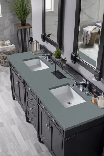 Brittany 72" Double Vanity, Black Onyx w/ 3 CM Cala Blue Top - Image 3