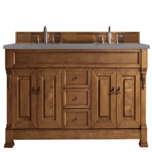 Brookfield 72″ Double Vanity, Country Oak w/ 3 CM Grey Expo Quartz Top