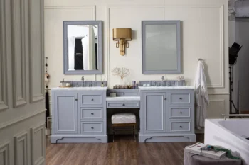 De Soto 94" Double Vanity Set, Silver Gray w/ 3 CM Carrara Marble Top - Image 2