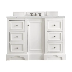 De Soto 48″ Single Vanity, Bright White w/ 3 CM Ethereal Noctis Quartz Top