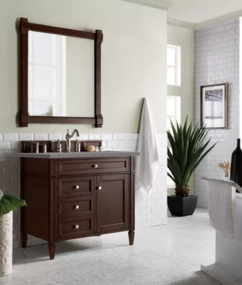 Brittany 36" Single Vanity, Burnished Mahogany w/ 3 CM Grey Expo Top - Image 3