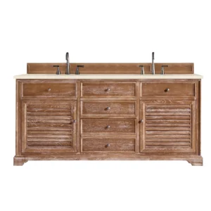 Savannah 72″ Double Vanity, Driftwood w/ 3 CM Eternal Marfil Quartz Top