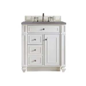 Bristol 30″ Single Vanity, Bright White w/ 3 CM Grey Expo Quartz Top