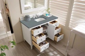 Palisades 48" Single Vanity, Bright White w/ 3 CM Cala Blue Quartz Top - Image 4