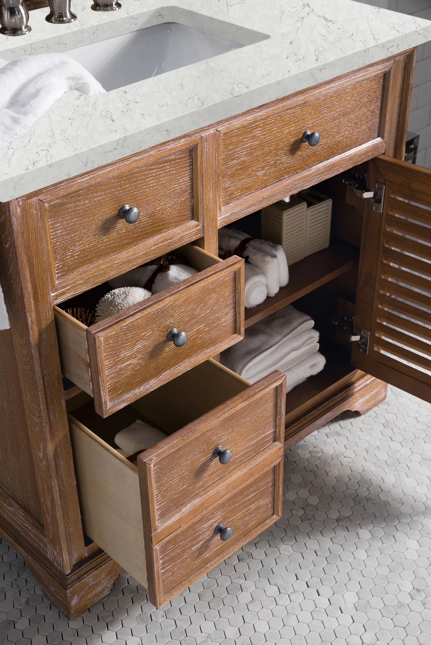 Savannah 36" Single Vanity, Driftwood w/ 3 CM Eternal Jasmine Pearl Quartz Top - Image 4