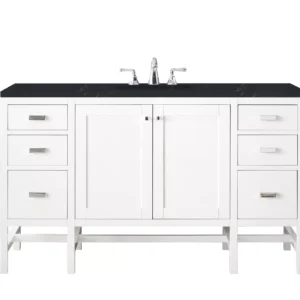 Addison 60″ Single Vanity, Glossy White w/ 3 CM Charcoal Soapstone Quartz Top