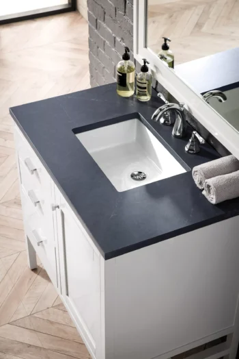 Addison 36" Single Vanity, Glossy White w/ 3 CM Charcoal Soapstone Quartz Top - Image 2