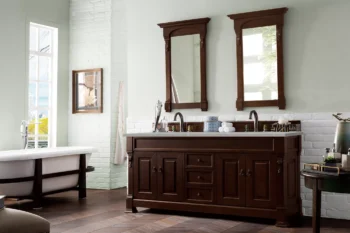 Brookfield 72" Double Vanity, Burnished Mahogany w/ 3 CM Eternal Serena Quartz Top - Image 3