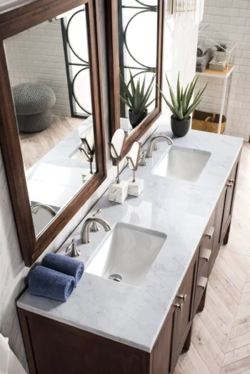 Addison 72" Double Vanity, Mid-Century Acacia w/ 3 CM Carrara White Top - Image 5