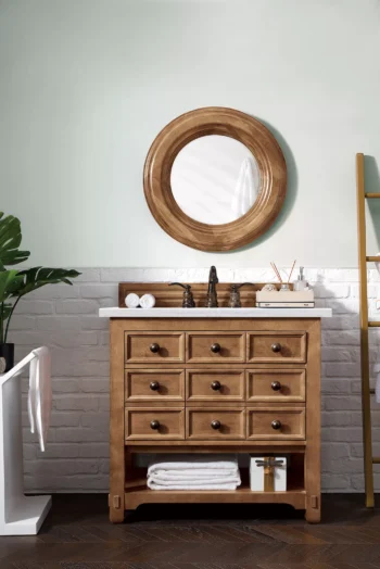 Malibu 36" Single Vanity, Honey Alder w/ 3 CM Arctic Fall Solid Surface Top - Image 2