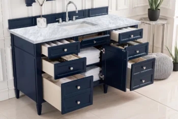 Brittany 60" Single Vanity, Victory Blue w/ 3 CM Carrara Marble Top - Image 4