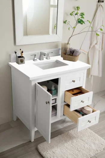 Palisades 36" Single Vanity, Bright White w/ 3 CM White Zeus Quartz Top - Image 3