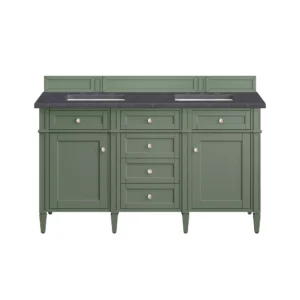 Brittany 60″ Double Vanity, Smokey Celadon w/ 3 CM Charcoal Soapstone Top