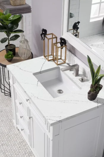 Bristol 36" Single Vanity, Bright White w/ 3 CM Ethereal Noctis Quartz Top - Image 3