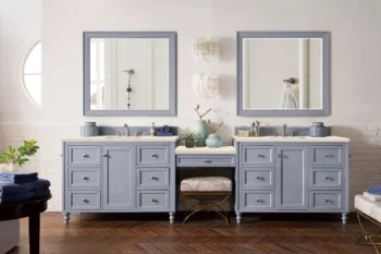Copper Cove Encore 122" Double Vanity Set, Silver Gray w/ 3 CM Eternal Marfil Quartz Top - Image 2