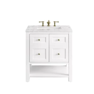Breckenridge 30″ Single Vanity, Bright White w/ 3 CM Eternal Jasmine Pearl Top
