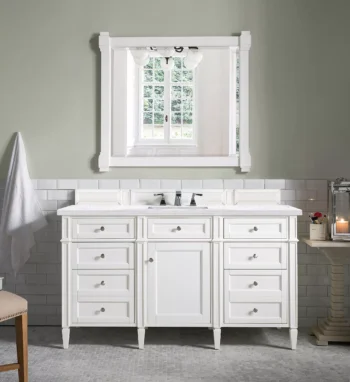 Brittany 60" Single Vanity, Bright White w/ 3 CM Arctic Fall Solid Surface Top - Image 2