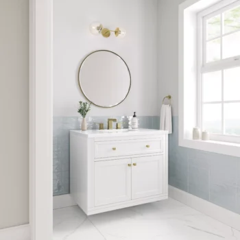 Chicago 36" Single Vanity, Glossy White w/ 3 CM White Zeus Top - Image 3