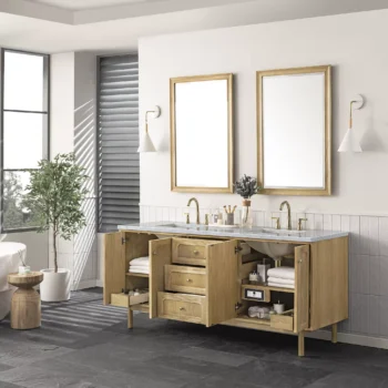 Laurent 72" Double Vanity, Light Natural Oak w/ 3 CM Carrara Marble Top - Image 7
