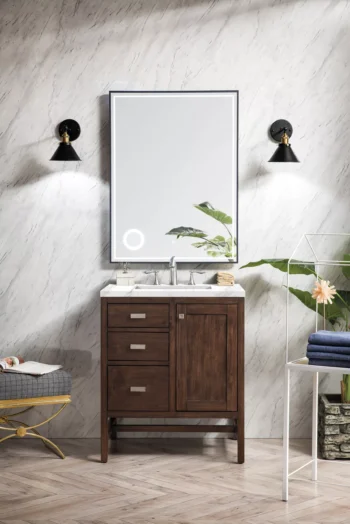 Addison 30" Single Vanity, Mid-Century Acacia w/ 3 CM Carrara White Top - Image 2