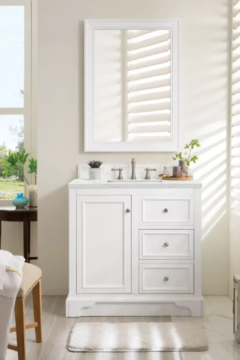 De Soto 36" Single Vanity, Bright White, w/ 3 CM Ethereal Noctis Quartz Top - Image 2