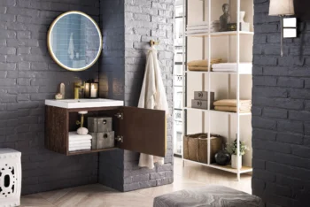 Columbia 24" Single Vanity, Coffee Oak w/ White Glossy Composite Stone Top - Image 4