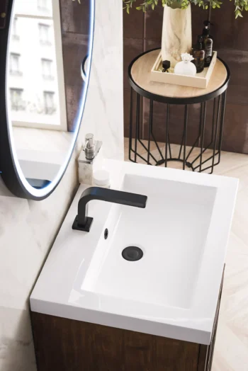 Alicante 24" Single Vanity, Mid-Century Acacia, Matte Black w/ White Glossy Composite Stone Top - Image 6