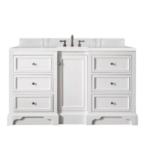 De Soto 60″ Single Vanity, Bright White w/ 3 CM Eternal Serena Quartz Top
