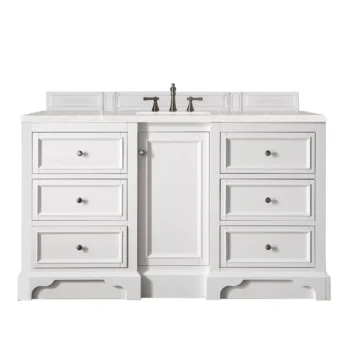 De Soto 60" Single Vanity, Bright White w/ 3 CM Eternal Serena Quartz Top