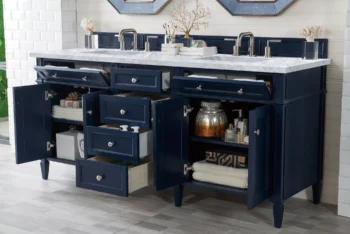 Brittany 72" Double Vanity, Victory Blue w/ 3 CM Carrara Marble Top - Image 4