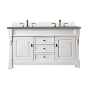 Brookfield 60″ Double Vanity, Bright White w/ 3 CM Cala Blue Top