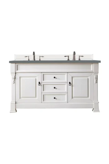 Brookfield 60" Double Vanity, Bright White w/ 3 CM Cala Blue Top
