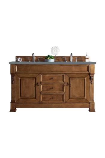 Brookfield 60" Double Vanity, Country Oak w/ 3 CM Cala Blue Top